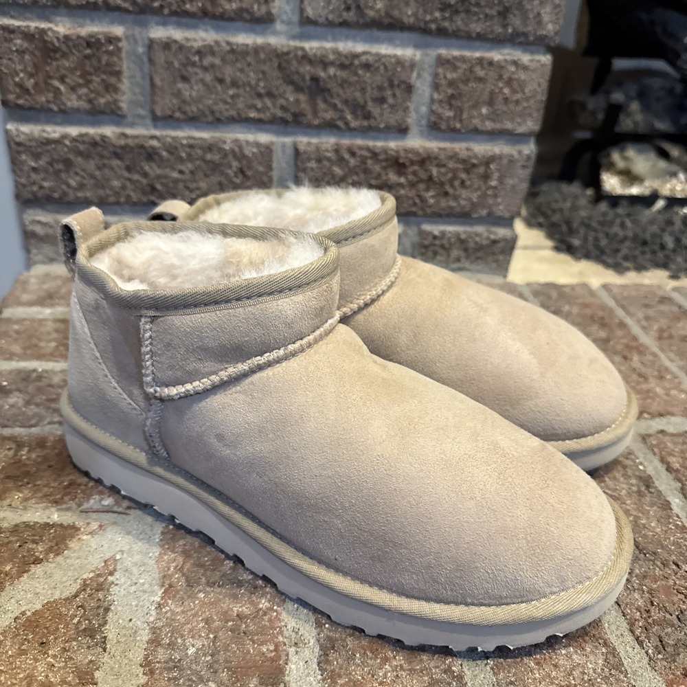 UGG 1116109 Shearling Wool Lined Ankle Boots Brown Women's US 8 Mini Beige